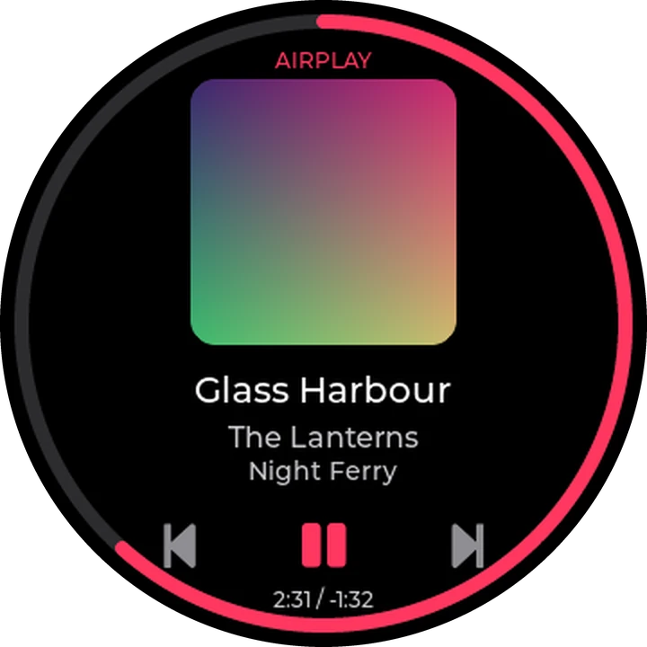 AirPlay Receiving: the track, artist and cover sent from an iPhone, shown on the round screen